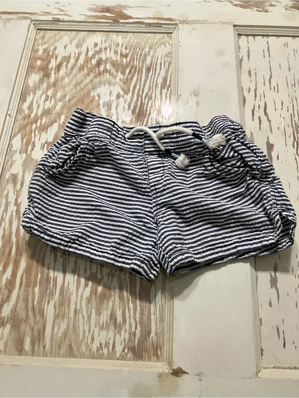 Girls Navy Stripe Drawstring Shorts